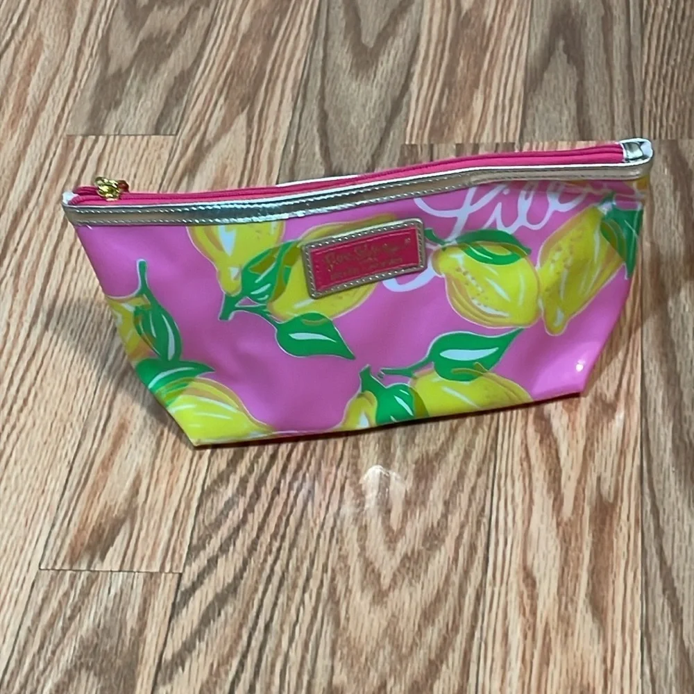 Lilly Pulitzer Pink and Yellow Lemon Cosmetic Pouch, Estée Lauder